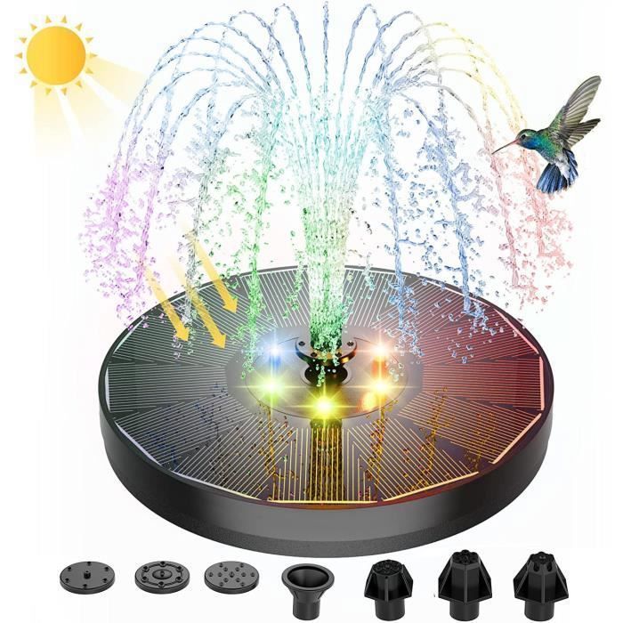 Fontaine solaire extérieure de jardin 3W avec pompe pour bassin, lumières colorées LED et 7 buses - Aburnudrey