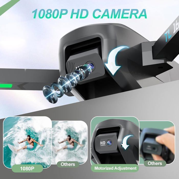 Dron con cámara, motor sin escobillas, ideal para adultos y principiantes, con 2 cámaras, cuadricóptero FPV RC, plegable, motorizado y ajustable, con resolución 1080P.