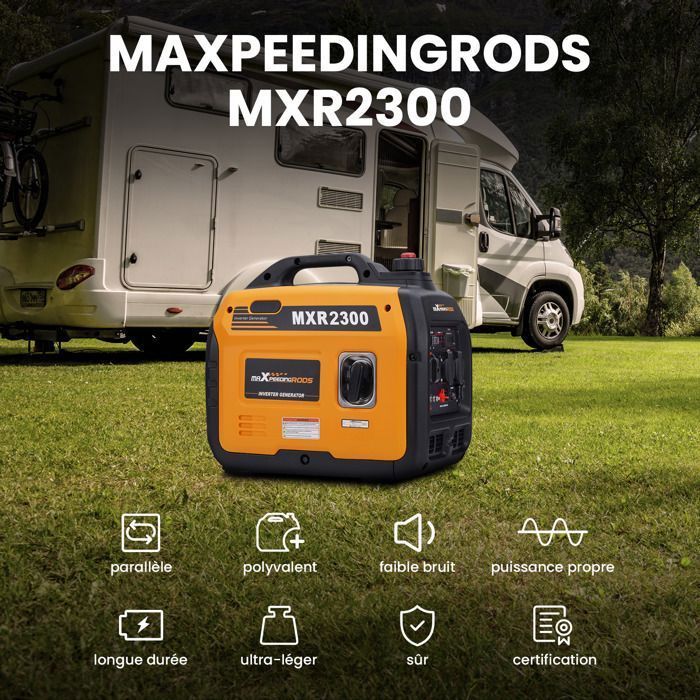2300W/1800W benzine-invertergenerator, compacte draagbare invertergenerator met USB- en 230V-aansluitingen, inclusief handleiding in het Frans