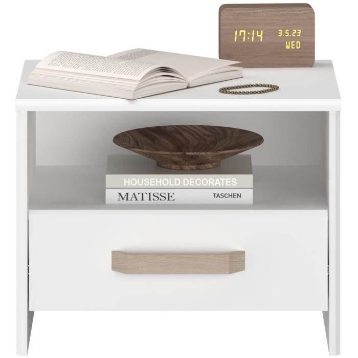 Chambre complète adulte - DREAM - Lit 140x190/200 cm + 2 chevets + armoire - Décor blanc et chêne - PARISOT