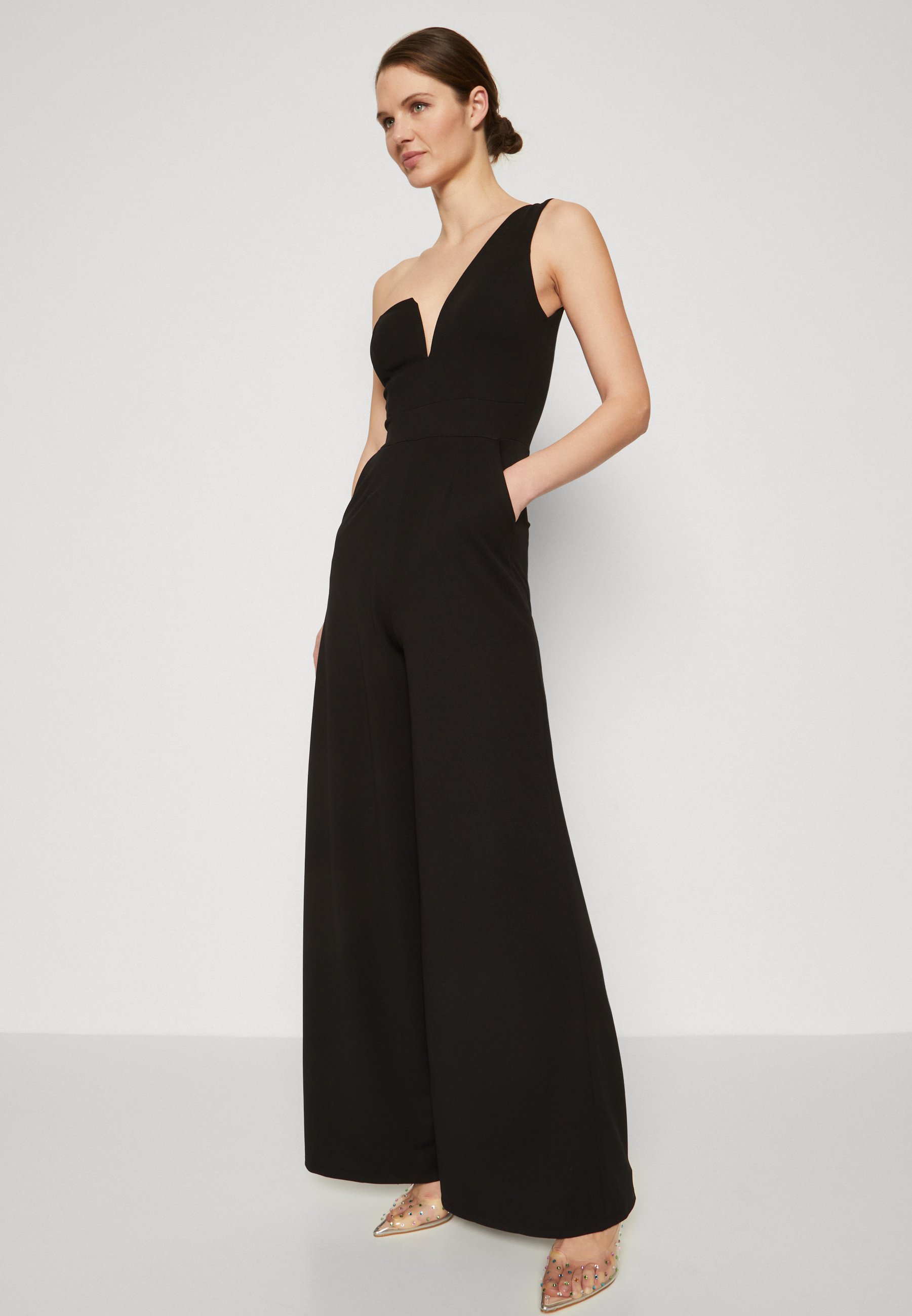 Tuta intera WAL G TALL WEDDING FLEUR ONE SHOULDER - nera