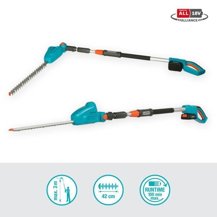 GARDENA Draadloze Heggenschaar op Stok - THS42/18V P4A - 18V - 42 cm - Maximale hoogte: 3 m (Geleverd met accu + oplader)