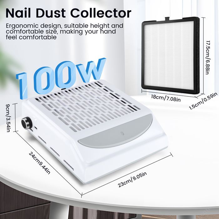 Aspirateur Ongles Professionnelle 100W,Avec Filtre,Aspirateur Manucure et Nail Poussière Collectionneur, Réglable Vitesse