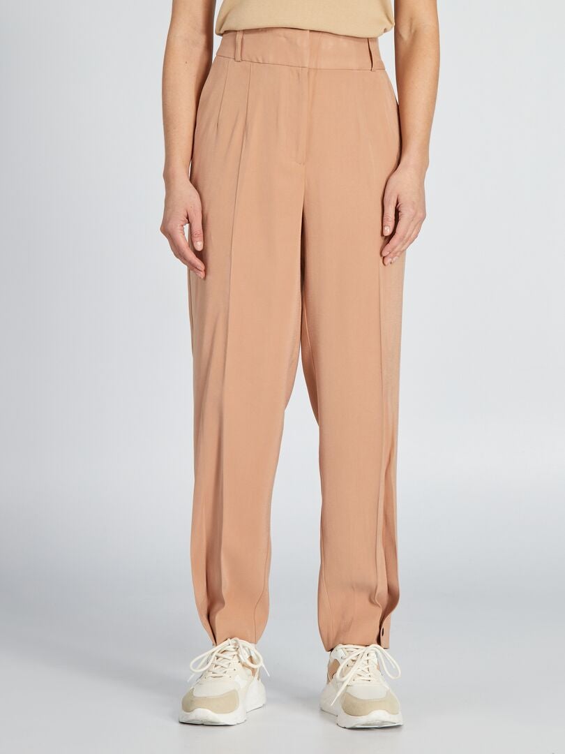 Calça reta de cintura alta - MARROM