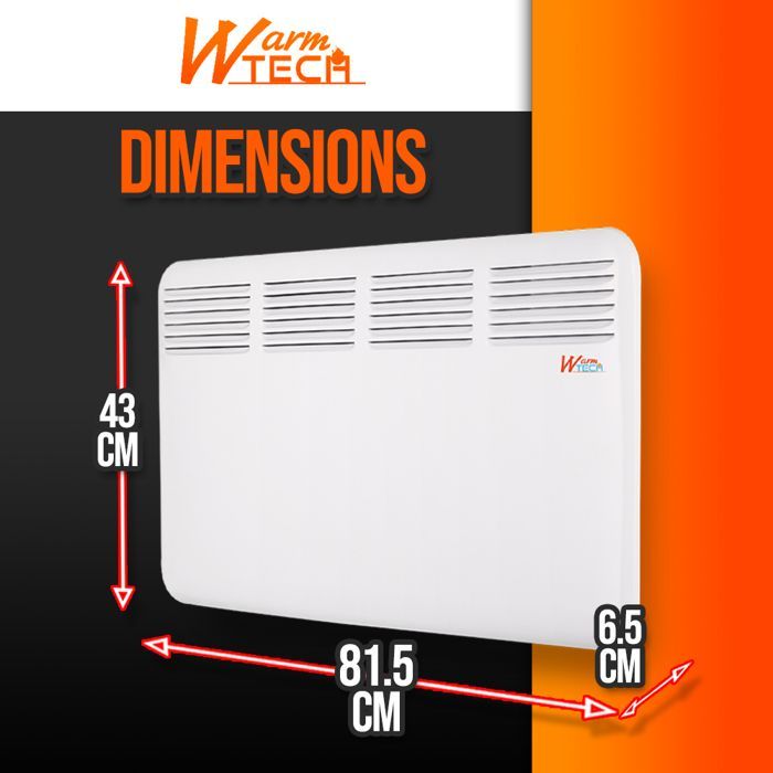 Aquecedor de parede de 2000 W - 4 modos - Termostato eletrônico - Temporizador de 24 horas - Tecnologia Warm Tech
