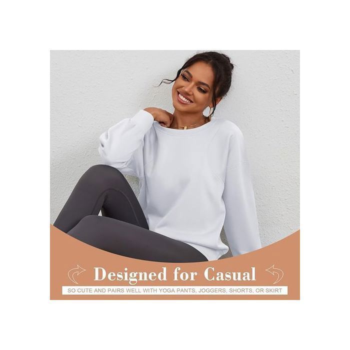 Felpa oversize bianca da donna - Pullover corto e ampio con maniche lunghe e scollo rotondo - Stile casual streetwear - Taglia L