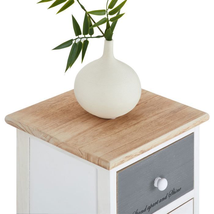 Chiffonnier SALVA petite commode avec 6 tiroirs en bois de paulownia style shabby chic vintage rustique blanc