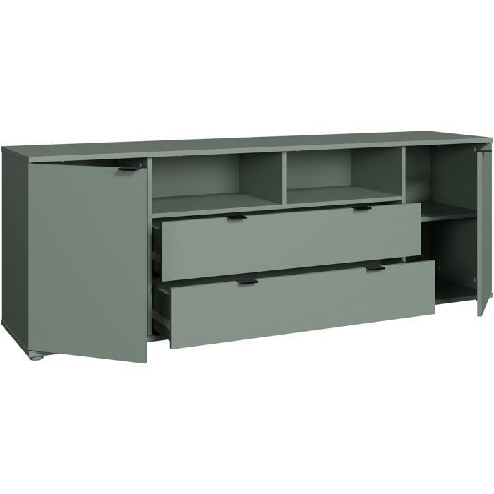 Mobile porta TV - GANYMEDE - Salvia - 2 ante, 2 cassetti, 2 ripiani - 179,8 x 41,3 x 63,1 cm