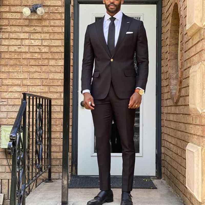 Herenpakken met puntrevers, smoking voor de bruidegom, trouwpak set in zwart en paars, blazer, jasje en broek, 2-delig, zakelijk, formeel, klassiek kostuum