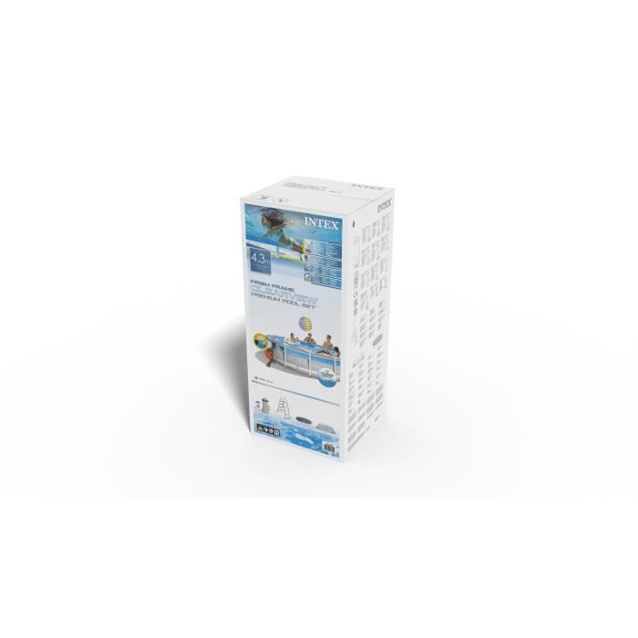 Kit de piscina tubular desmontable Intex - Estructura Pris - 427 x 107 cm - Redonda (bomba, cubierta, alfombrilla de suelo y escalera) - 26722NP