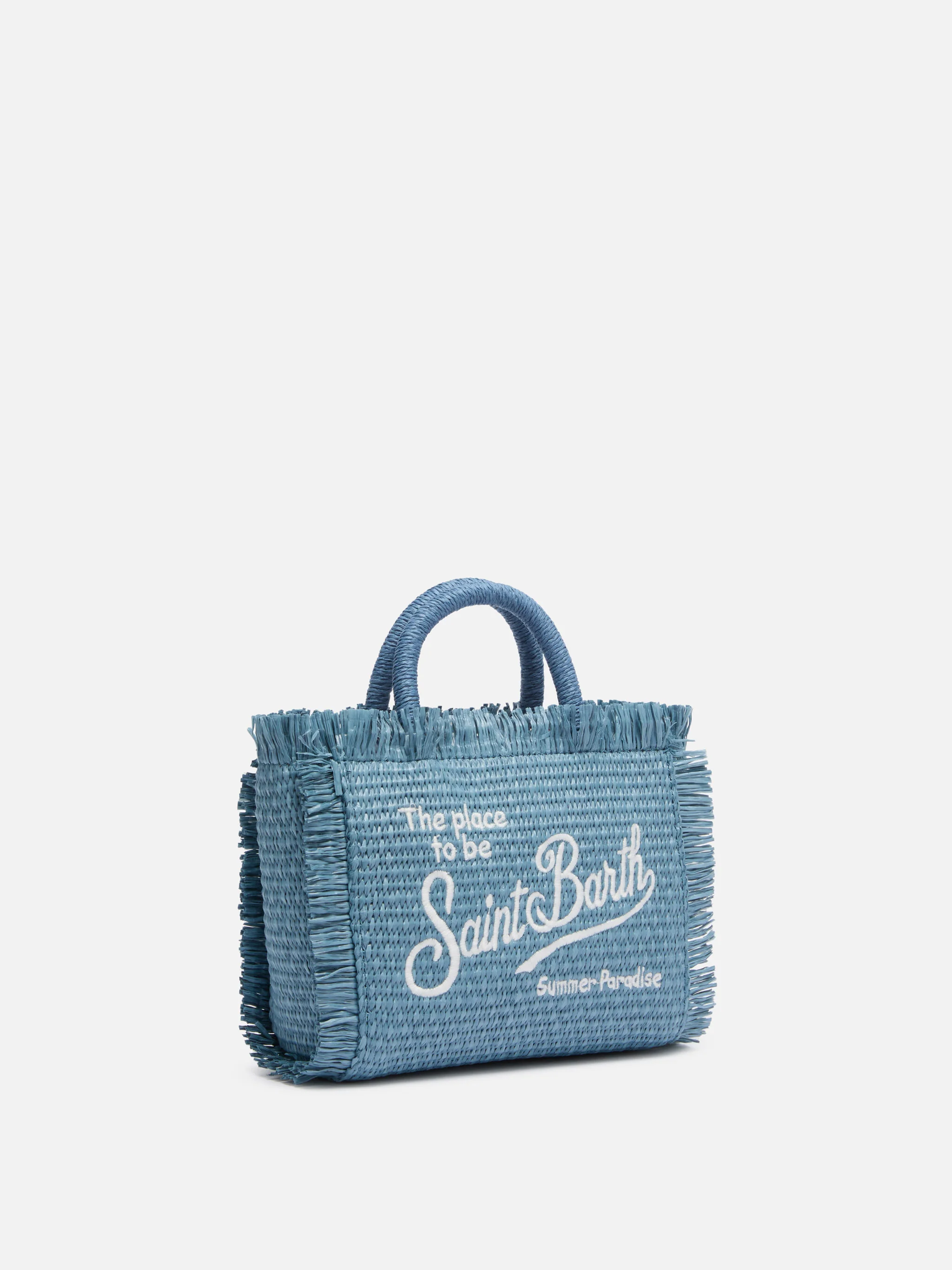Mini Vanity tasje van denim met stro-effect