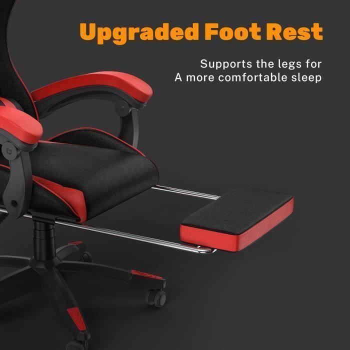 Chaise de Bureau - Rattantree Siège de bureau Réglable - Chaise gaming avec Appui-tête et Support lombaire, 136kg, Noir et Rouge