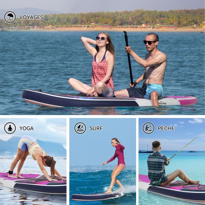 Tabla de paddle surf hinchable - 335x84x15cm - Tabla hinchable con asiento - PULUOMIS - Carga máxima 150 kg - Morado