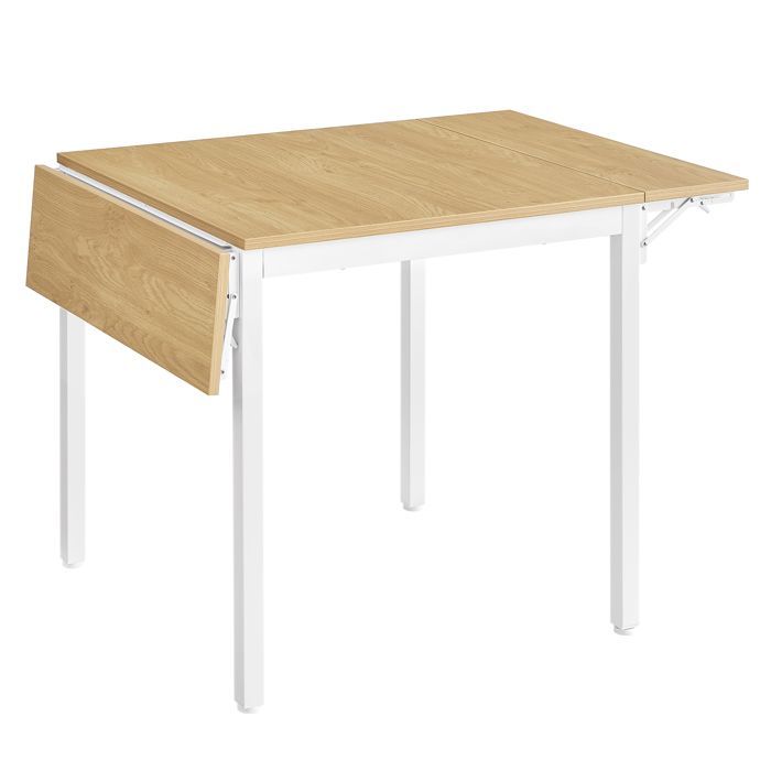 VASAGLE Table de Salle à Manger Pliable, Extensible, pour 2 à 4 Personnes, avec Abattants, Couleur Chêne Naturel et Blanc Nuage
