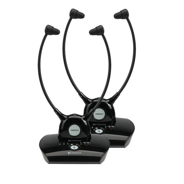 Cuffie TV wireless Retekess TA008, confezione da 2 auricolari, bassa latenza 2.4G, ausilio acustico, adatte a famiglie di mezza età e anziani
