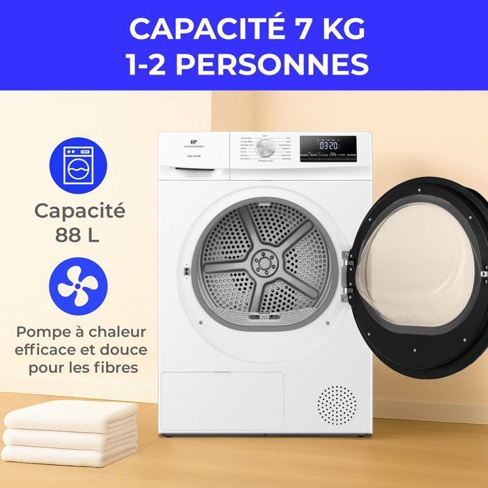 Asciugatrice a pompa di calore - CONTINENTAL EDISON - CESL7PCWE - 7 kg - 60 cm - Classe energetica E - Bianca