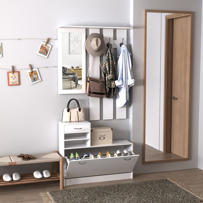 HOMCOM - Shoe cabinet - Wood - 90x22x116cm - White
