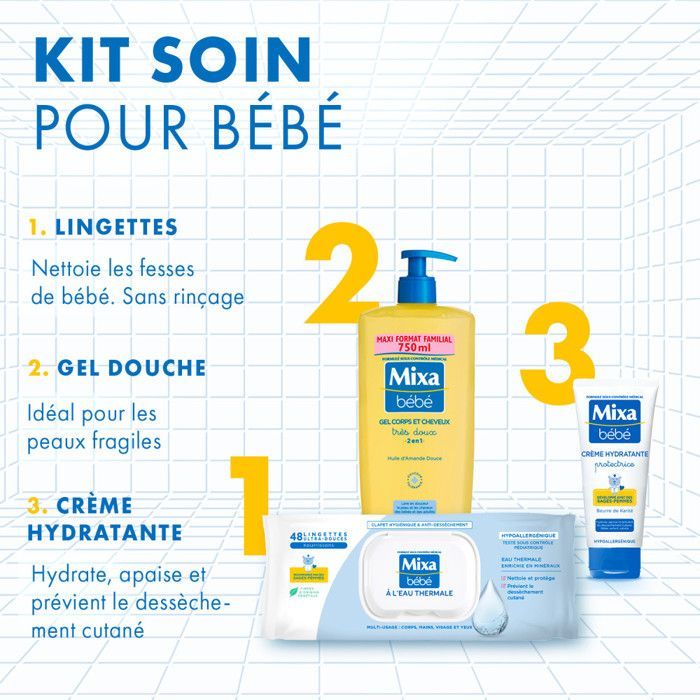 Lingettes bébé - MIXA - Lingettes à l'eau Thermale - 4x48 - Hypoallergénique - Clapet anti-dessèchement