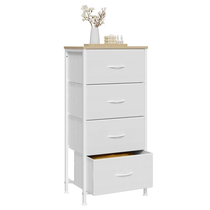 WOLTU Commode, 4-ladenkast in stof, metaal en bewerkt hout E1, wit W0ITT5038