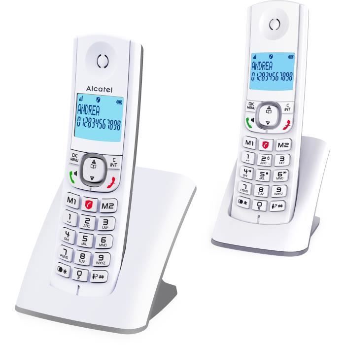 Telefone sem fio - ALCATEL - F530 Duo - 2 aparelhos, bloqueio de chamadas, viva-voz, 2 números de discagem rápida, branco/cinza