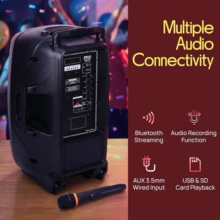 Enceinte Bluetooth 1200W, subwoofer, LED, USB/SD, micro sans fil
