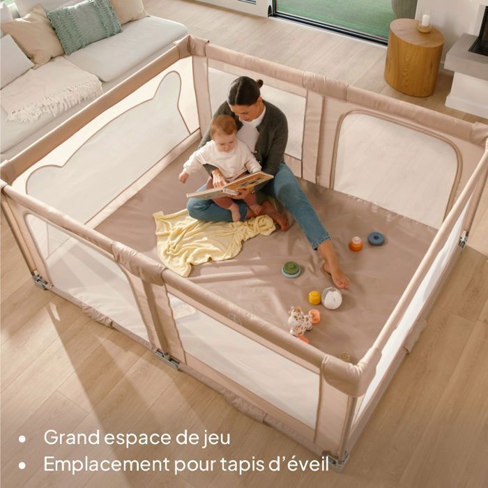 Laufgitter für Babys, 180 x 150 cm – LIONELO Florence – Sehr schneller Aufbau – Extra viel Platz – Für drinnen und draußen – Inklusive Tragetasche – Grau