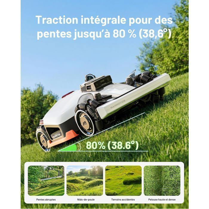 MAMMOTION LUBA 3 AWD 5000 Robot Tondeuse sans fil périphérique,LiDAR 360°+NetRTK+vision IA dual caméra, jusqu'à 5000m²,Pente 80%