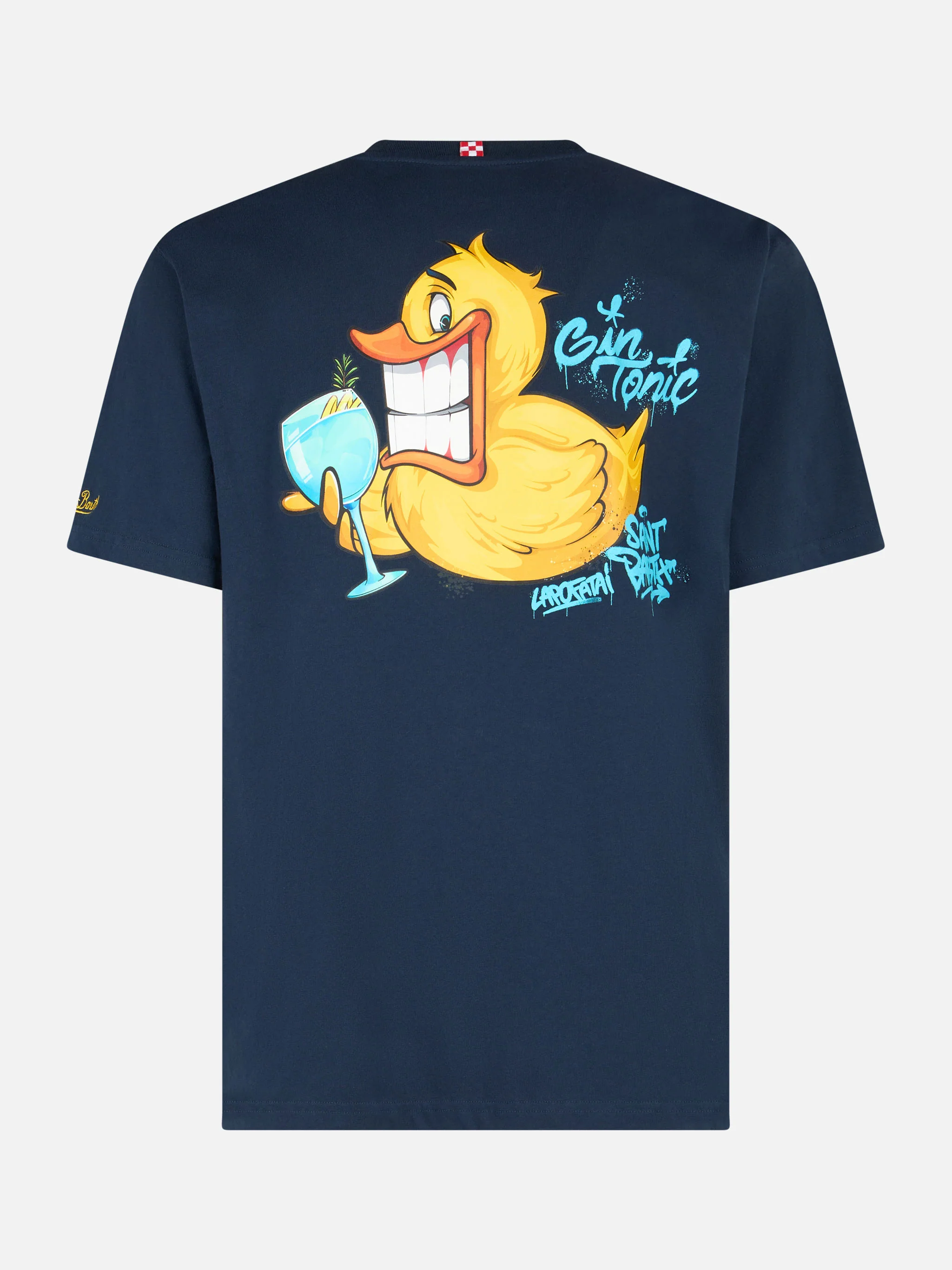 Heren katoenen T-shirt met Crypt-print op voor- en achterkant.
