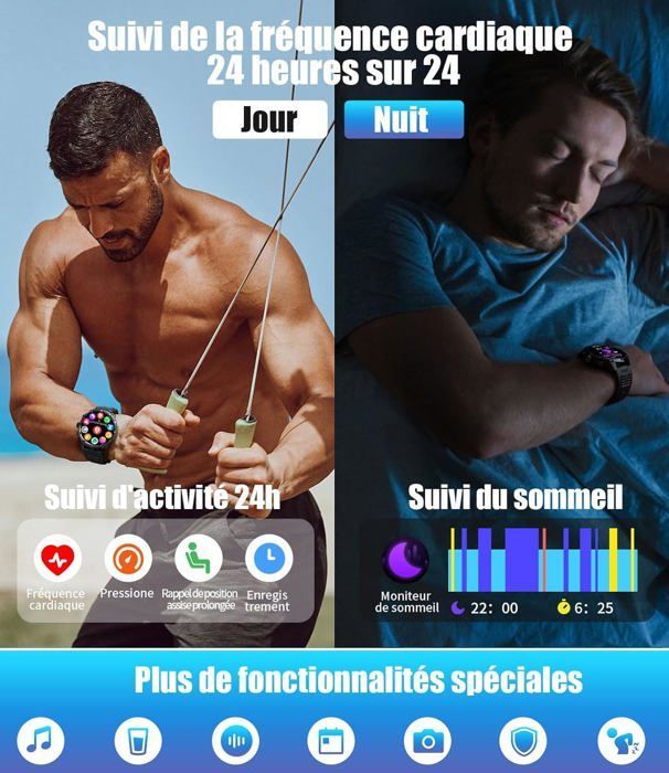Smartwatch da uomo in stile militare con ampio schermo HD da 1,85