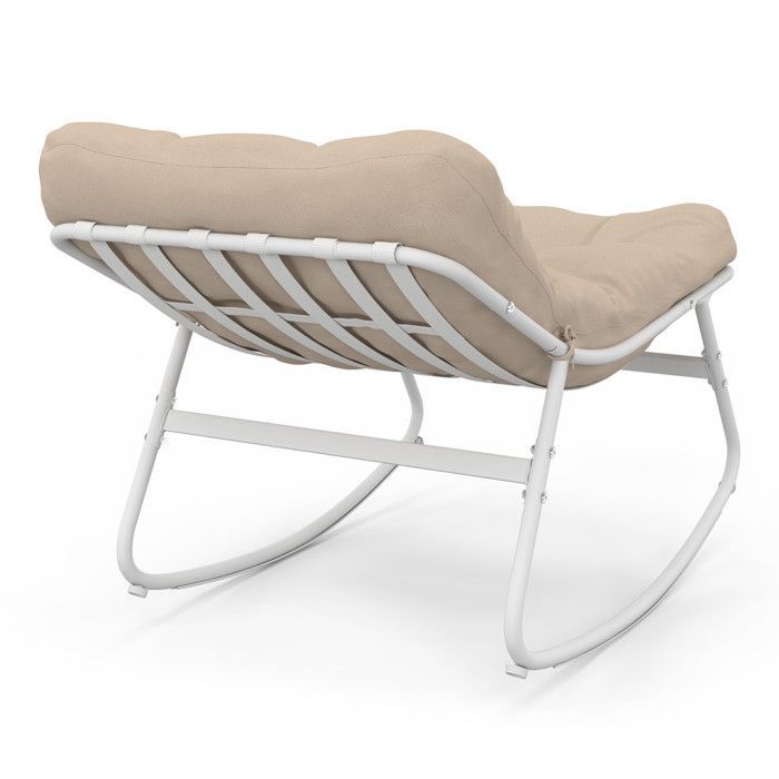 IDMARKET Lot de 2 fauteuils de jardin à bascule ARONA blanc coussin beige