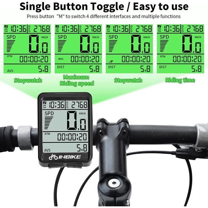 Compteur de Vélo Sans Fil - GOTOSEEU - Étanche IP54 - Écran Rétroéclairé - Multifonction - Chronomètre