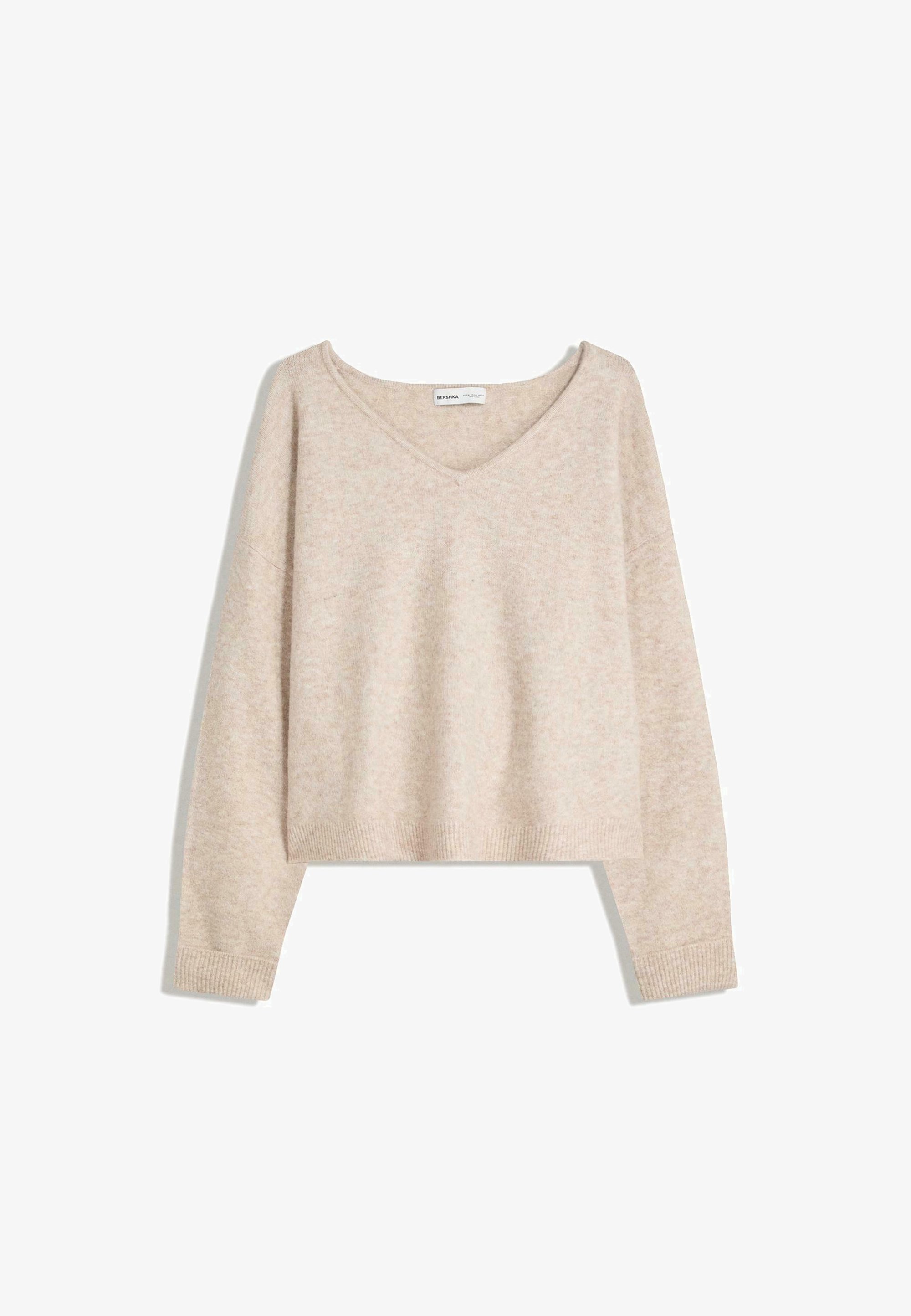 Pull Bershka SOFT TOUCH à col en V - couleur sable