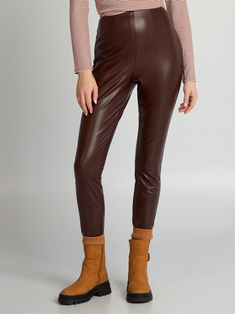 Leggings met hoge taille van imitatieleer - ROOD