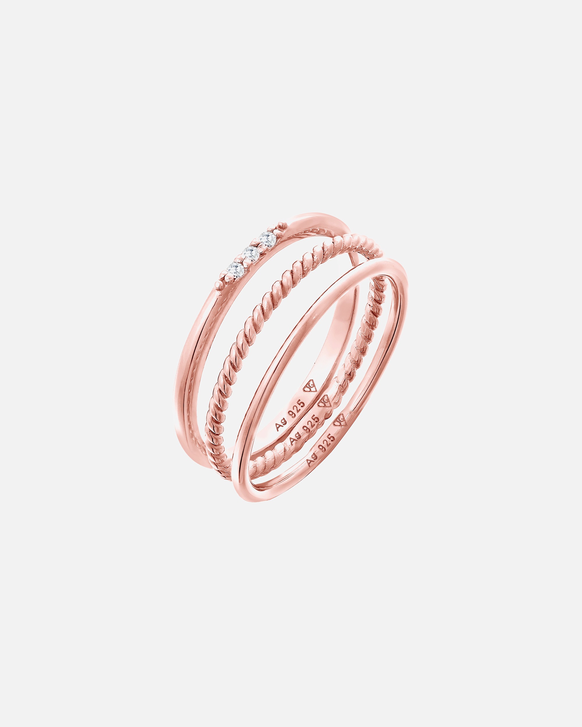 Elli Femmes Empilement Basique Set de 3 avec Cristaux de Zirconium en Argent Sterling 925