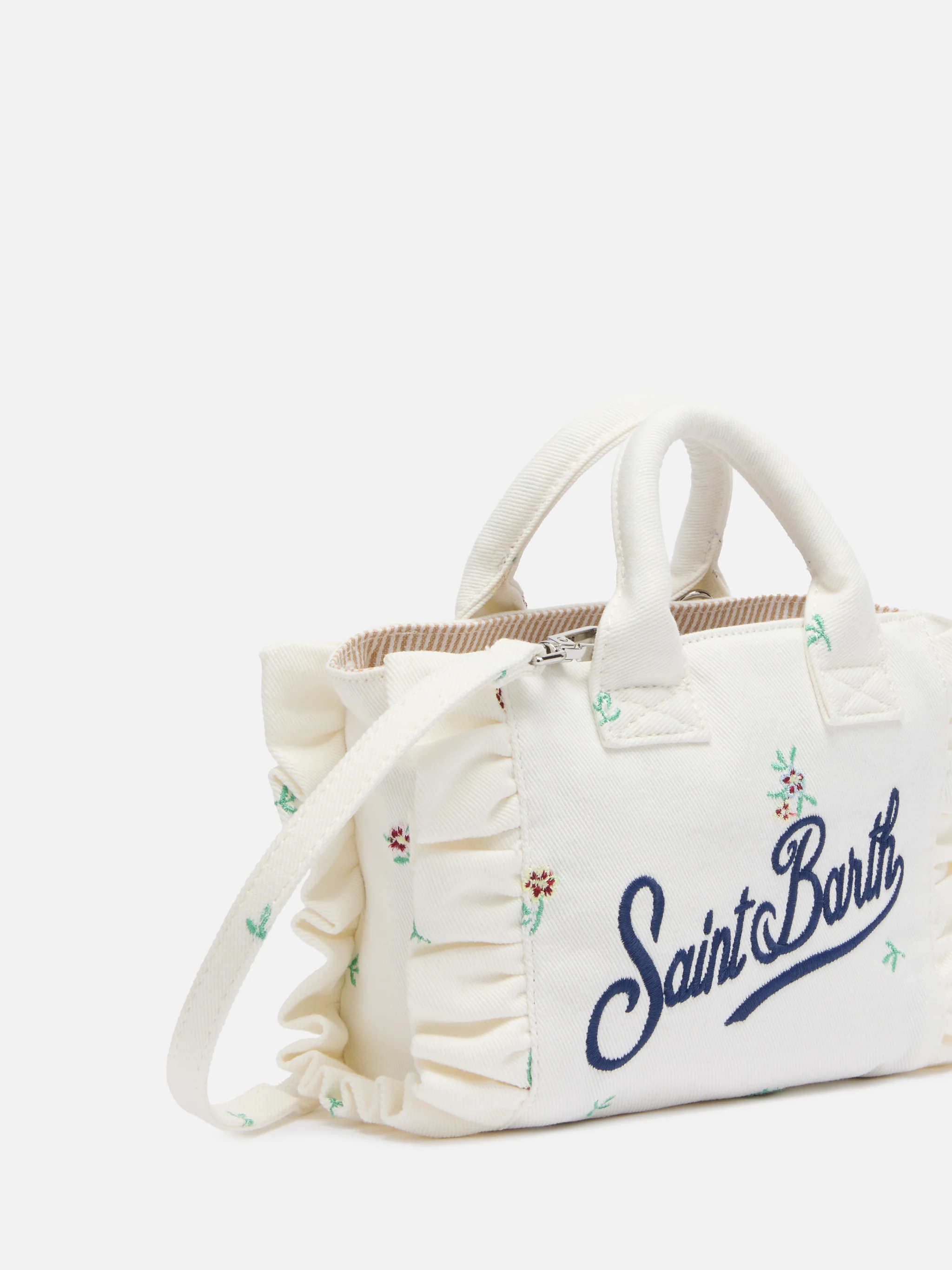 Mini Bolsa Vanity Volant em Sangallo com Bordado Floral
