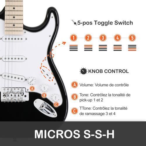 FCH Black and White Electric Bass Pack - Kit completo per chitarra elettrica con amplificatore da 20W