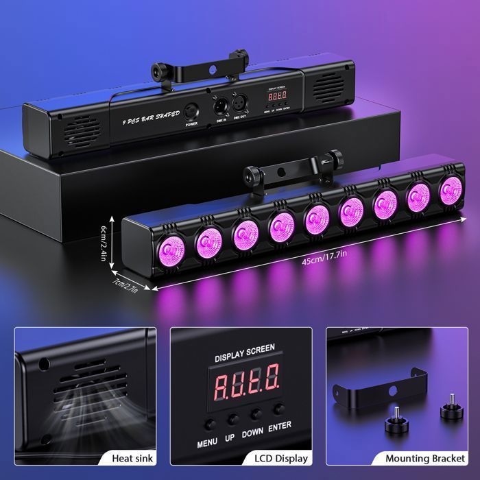 UKing 9 LED RGBW Testa mobile 4 in 1 con effetti dinamici, luce da palco per DJ con telecomando per piccoli spazi e discoteche (4 pezzi)