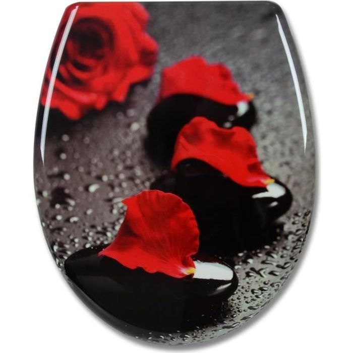 Asiento de inodoro WOLTU Duroplast con bisagra, tapa de inodoro, fijación rápida, antibacteriano, 45,5 x 37,1 cm, rojo rosado