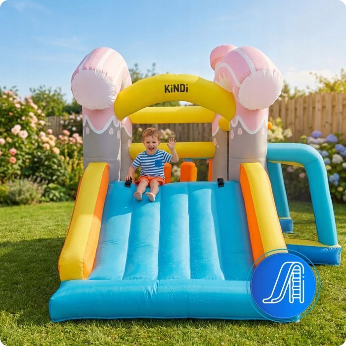 Castillo hinchable de jardín KINDI para niños, zona de juegos hinchable con tobogán acuático.