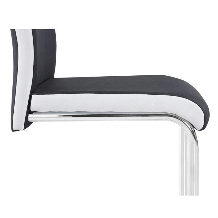 Lot de 4 chaises de salle à manger ou cuisine ALBA avec assise rembourrée et piètement chromé, revêtement en tissu noir et blanc