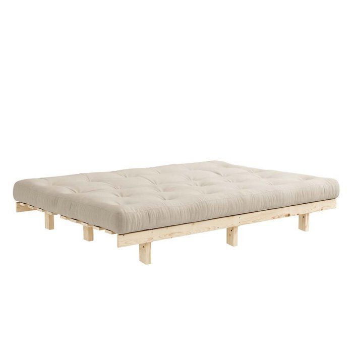 Sofá-cama futon conversível LEAN em madeira de pinho bege, 130x200 cm