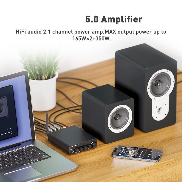 Receptor de audio Bluetooth - RNCYN - BT30D PRO - 2.1 canales - Subwoofer integrado - Sonido estéreo HiFi