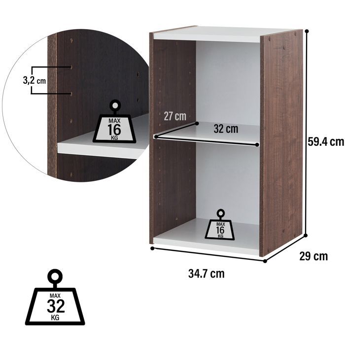 Iris Ohyama, Aufbewahrungsmöbel, Bücherregal/ 2 verstellbare Einlegeböden, UB-6035, Braun, B 29 x T 34,7 x H 59,4 cm
