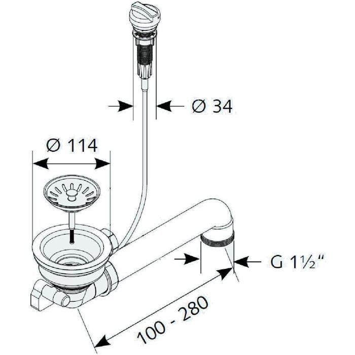 Desagüe de fregadero Tecuro de acero inoxidable de 3 1/2'' con colador extraíble y control giratorio (cable de 50 cm)