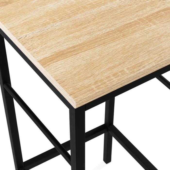 IDMARKET Isla de cocina central de 110 cm con efecto madera negra y haya y 4 taburetes de diseño industrial.