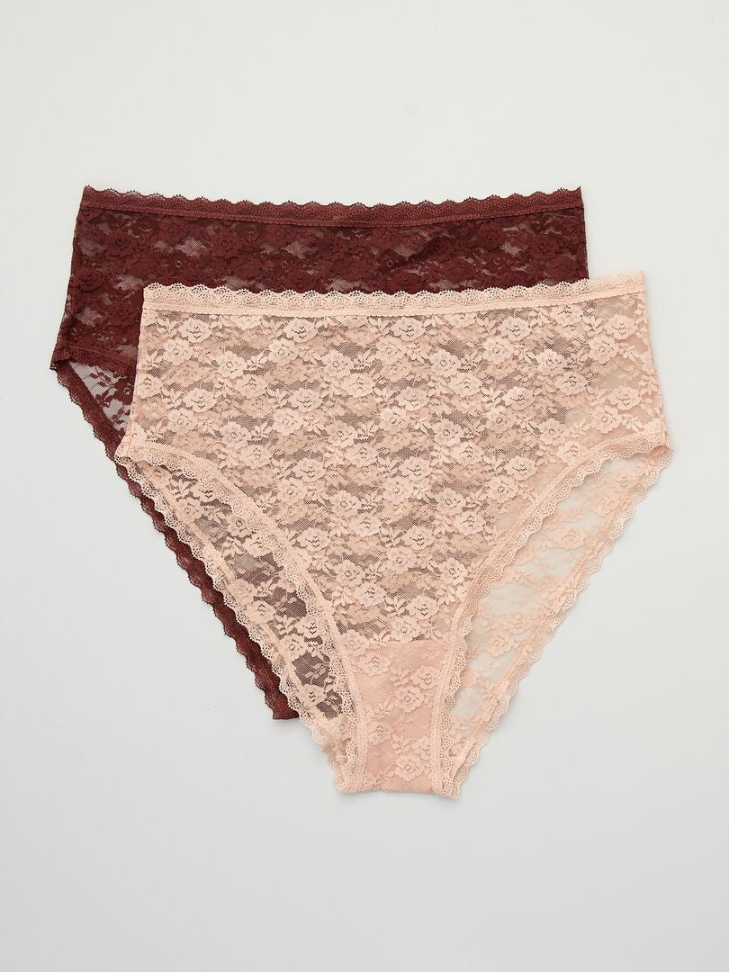 Set van 2 kanten slipjes met hoge taille - ROZE