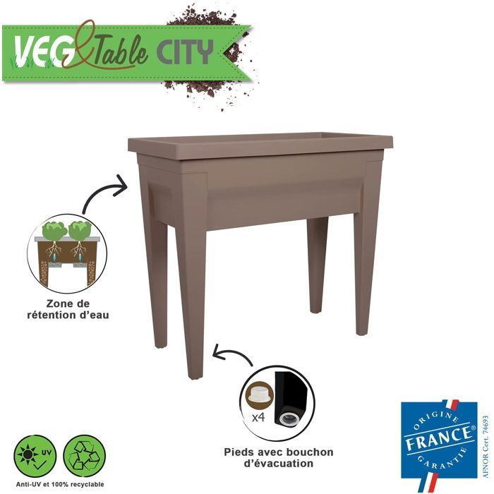 Huerto elevado - EDA - Veg&Table City - 57 L - Huerto elevado - 76 x 38,5 x H. 68 cm - Topo