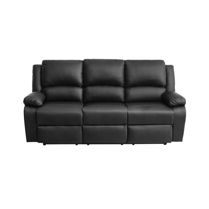 Sofá reclinable eléctrico de 3 plazas LEO en piel sintética - Negro - 193 x 93 x 96 cm - LOUNGITUDE