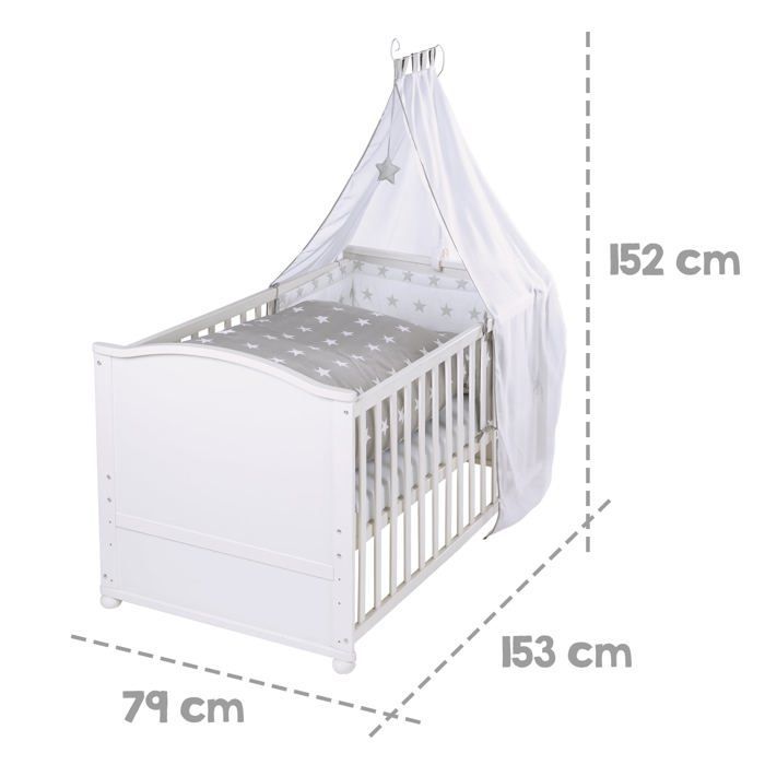 Umbaubares Babybett – 70 x 140 cm – ROBA – LITTLE STARS – Mit Zubehör – Weiß