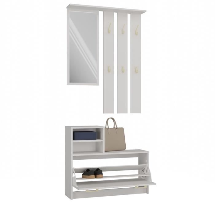 VITTORIA - Entryway Coat Rack - Wall-Mounted Coat Hook + Mirror + Shoe Storage - 180x85x24 - Entryway Furniture - Beige